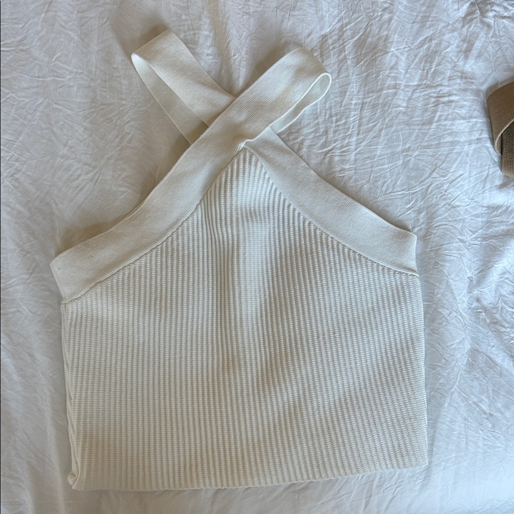 Forever 21 Cream Ribbed Cross-Back Tank Top